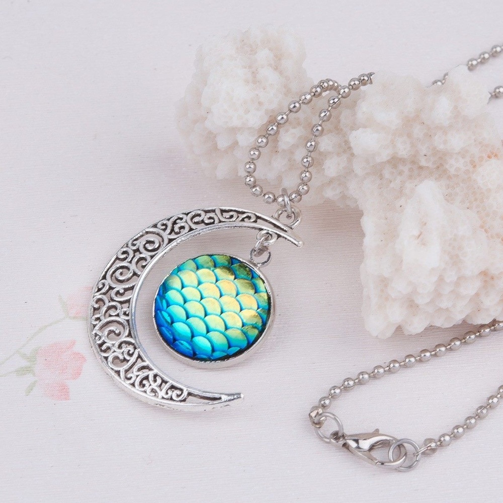 Mermaid /Dragon Scale Half Moon Necklace